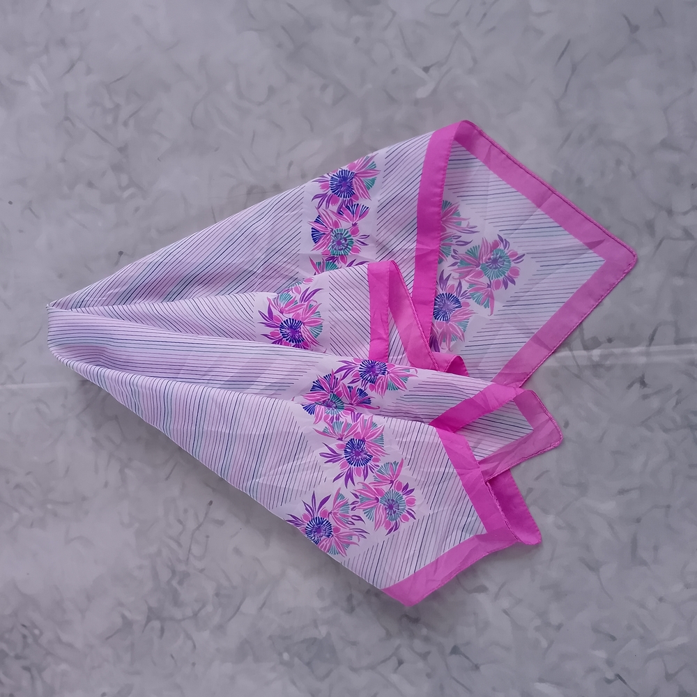 Vintage Floral Silk Scarf Purple White Square Scarf 26” Retro Neck Head Scarf - Picture 2 of 12
